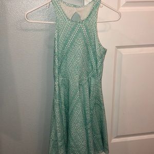 Sea green back cutout dress